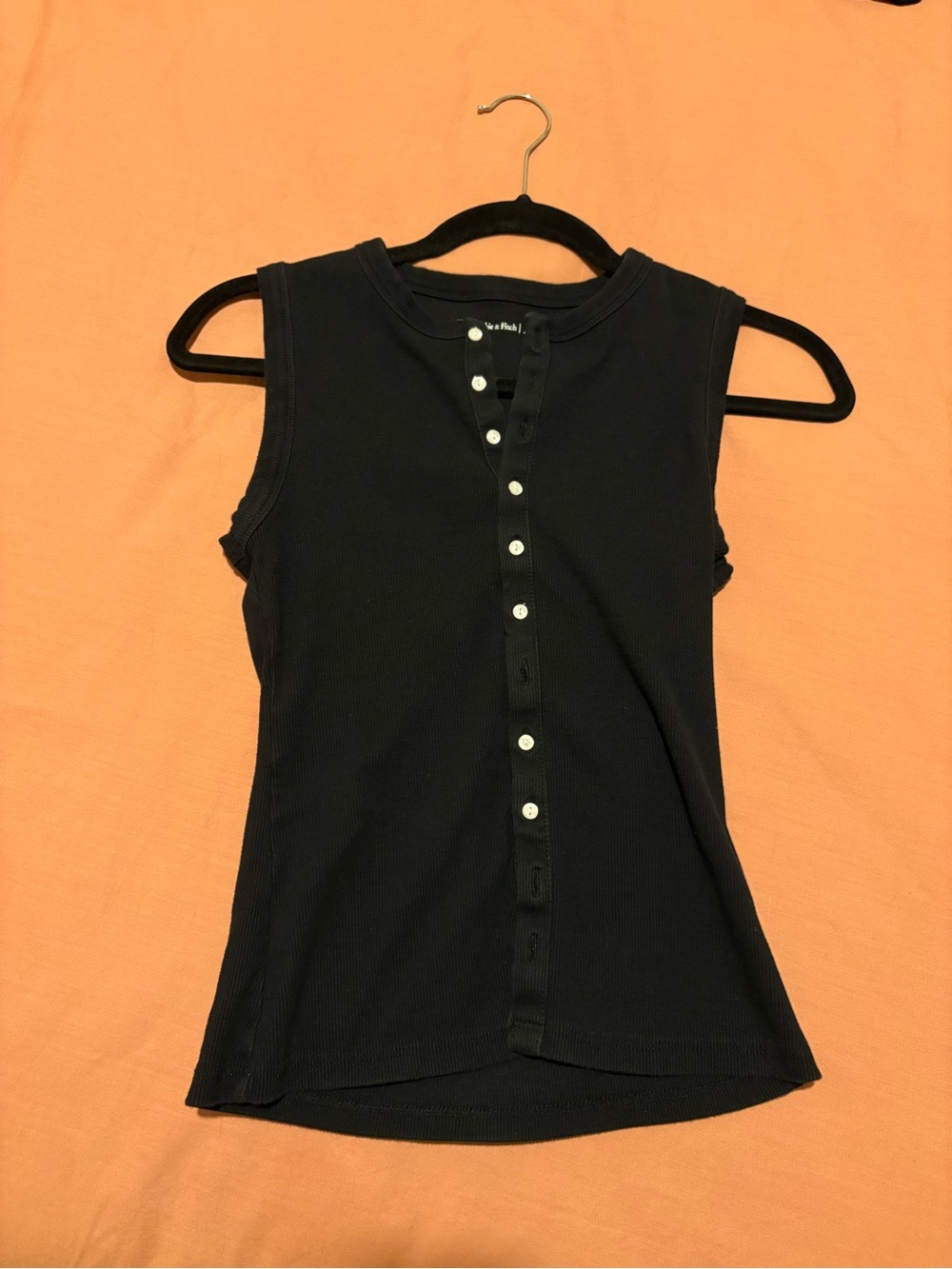 Sleeveless Black Button-Front Ribbed Tank Top